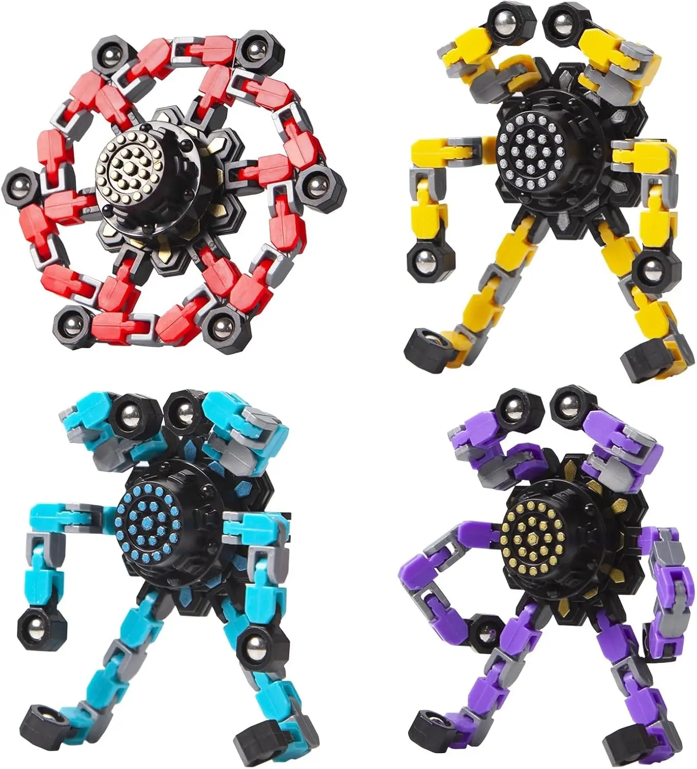 Transformable Fidget Spinners Toys 4 Pcs for Kids and Adults Stress Relief Sensory Toys for Boys and Girls Fingertip Gyros Party Favors Birthday Gifts for Teens Road Trip Travel Toy