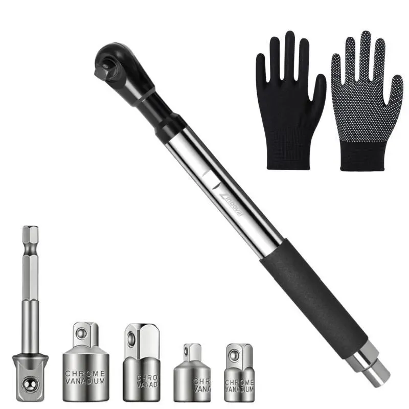 1/2" Offset Extension Wrench Set - 4 Socket Adapters, Drill Adapter for Tight-Space Fastening, Ideal for Engine Bays, Plumbing Repairs, Furniture Assembly