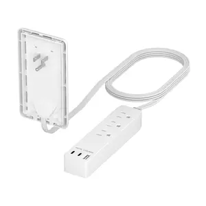 LIDER Outlet Extender with 3 Receptacles, 4.2A USB Type-A, and 2 USB Type-C, Ultra-Thin Wall Plate Plug with Cord Extender, 3-Outlet Power Strip, Flat-Face, 3 Feet Cord