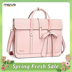 MOSISO 14-17.3 Inch PU Leather Laptop Bag for Women, Convertible Briefcase Backpack with Bowknot, Crossbody Shoulder Work Tote with 3 Compartments, Ideal for Office, Travel, Shopping & Daily Commute