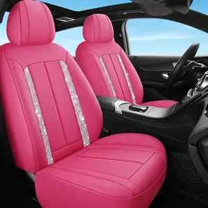 2pcs/5pcs Bling Diamond Leather Car Seat Covers Full Set, Waterproof Shining Glitter Sparkly Crystal Universal Armrest Fit Automotive Truck SUV Cute Women Girl