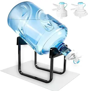 3-5 Gallon Water Jug Stand and 2 Dispenser Valves, Non-Slip Silicone Pad Rust-Resistant Water Stand with BPA Free Fast Flow Water Spout Fits Both 52mm and 55mm Bottles 2 CAPS Included