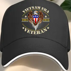Vietnam Era 1961-1975 Veteran Baseball Cap - Patriotic Eagle & Shield Design with Stars & Stripes, 100% Polyester Casual Sandwich-Style Brim Hat for Military Pride & Outdoor Activities