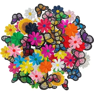 42pcs Butterfly and Flower Iron on Patches, Flower Themed Embroidered Applique for Clothing, Jackets, Hats, Backpacks, Jeans