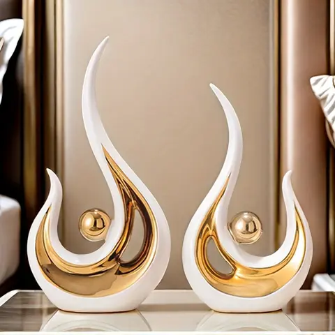 2-Piece Classic Oval Ceramic Abstract Handmade Storage Jar Set, Aesthetic Home Organizer, Living Room Centerpiece, for Coffee Tables, Dining Tables, Office Decor