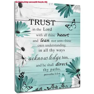 1pc 2D flat Unframed wall decor,Farmhouse Teal Blue Floral Wall Art for Bathroom Bible Verse Canvas Wall Art Wall Paintings Home Decor Daisy Flower Butterfly Wall Pictures for Living Room Bedroom Office
