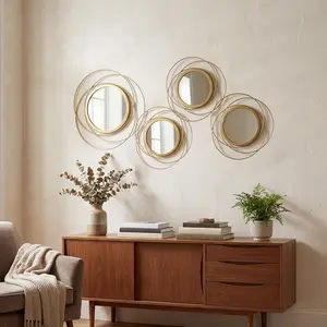 4 Piece Gold Round Wall Mirror Set Modern Metal Circle Home Decor for Living Room Bedroom Entryway 11/9 Inch Decorative Mirrors Minimalist Wall Art for Home