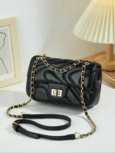 New Elegant Women's Shoulder Crossbody Bag, Adjustable Crossbody, Textured Chain Design, Versatile for Dating and Daily Commute, All Seasons Use, Fashionable Crossbody Bag