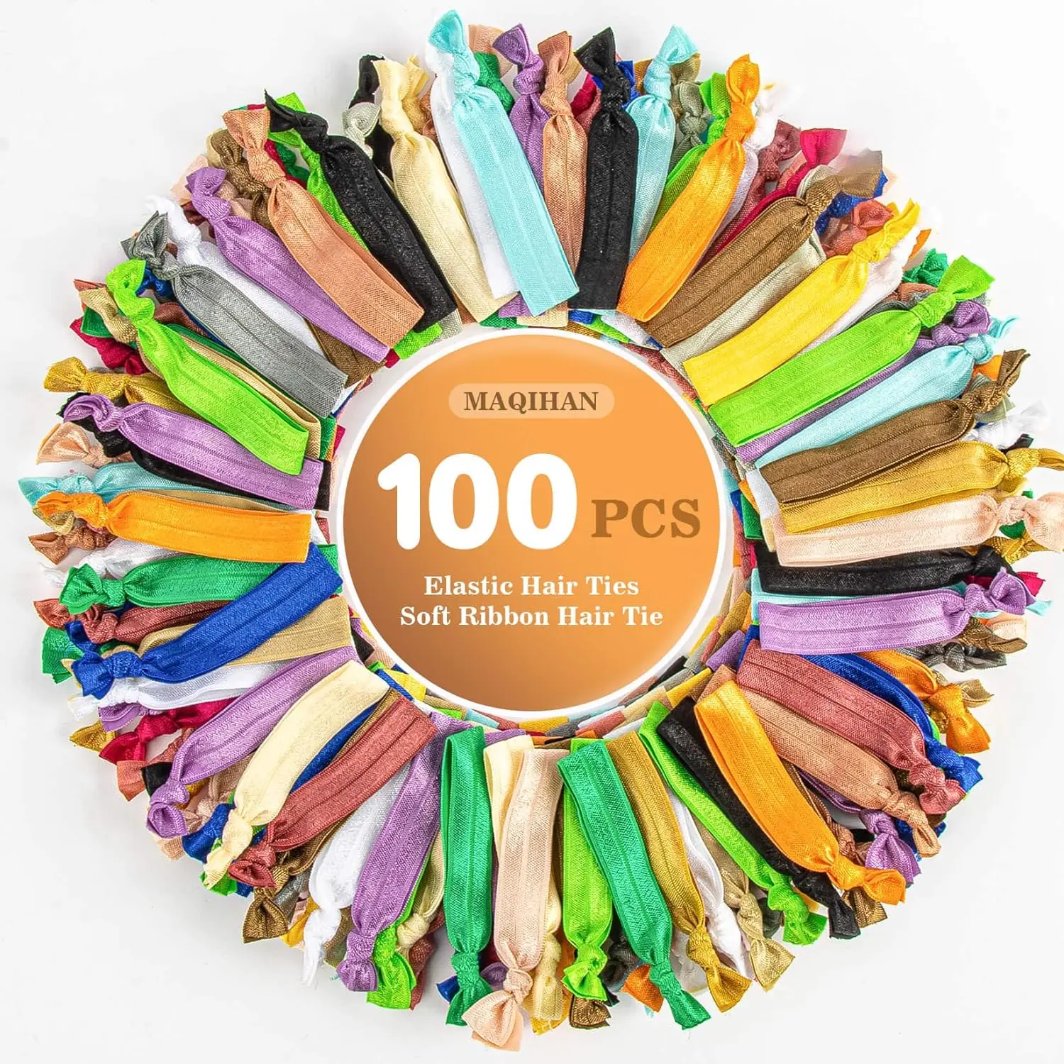 100 PCS Elastic Hair-Ties Ribbon Bulk - Soft Ribbon Hair Tie, Knotted Hair Tie,Hair Ties Ribbon No Crease Elastic Hair Ties for Woman,Girl