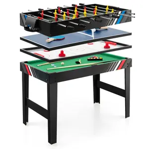 COSTWAY 4 in 1 Multi Game Table, Combo Game Table with Foosball Table, Pool Billiards, Air Hockey & Table Tennis for Kids Adults Family Game Room, Christmas Festival Gift Black Friday Cyber Monday