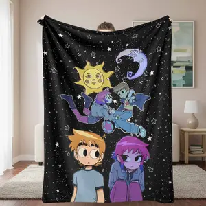 Galaxy Couple Cartoon Fleece Throw Blanket, Starry Sky Sun and Moon Print, Soft Cozy Lightweight Warm Decorative Plush, for Bedroom Use, Ideal Gift (Moon and Star Motif Blankets), Throw Blankets