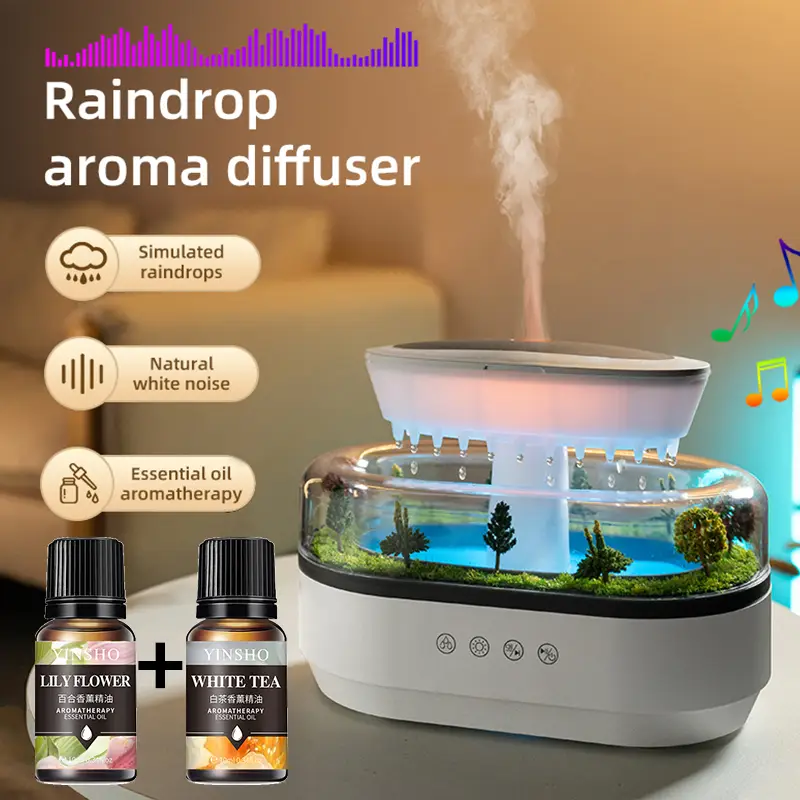 Micro Landscape Raindrop Humidifier Home Colorful Atmosphere Light Essential Oil Diffuser Built-in White Noise Aromatherapy Machine