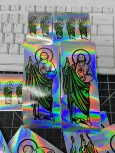 San Judas Tadeo Holographic CHROME Color Vinyl Sticker - Colorful Decor Decorative Set Ornaments Religious