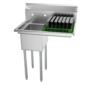 31 in. One Compartment Stainless Steel Commercial Sink with Drainboard, Bowl Size 12" x 16" x 10" SA121610-16R3.
