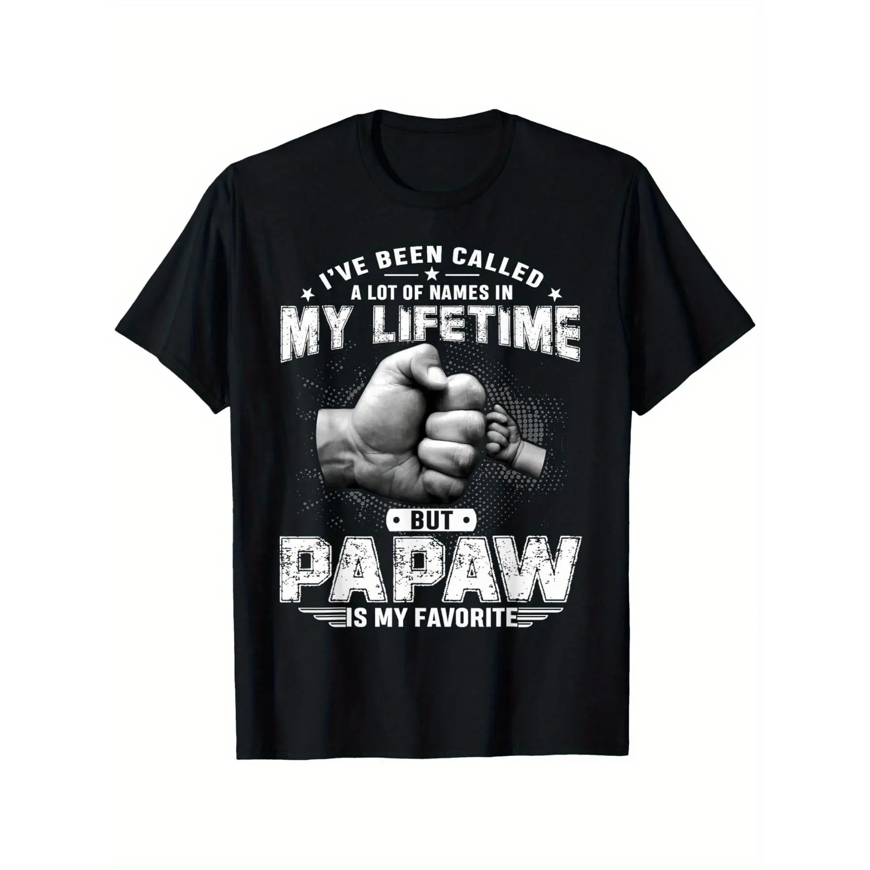 Men's "Papaw Is My Favorite" Cartoon Style T-Shirt - Shortsleeve, Round Neck, Casual, Trendy, Fitted Medium Length, 4-Season, Oversized Black, Streetwear Guys Gifts