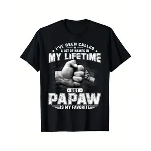 "Papaw Is My Favorite" Graphic T-Shirt - Men's & Women's, Short-Sleeve, Round Neck/Crew Neck, Fitted, Medium Length, 4-Season, Funny, Trendy, Oversized, Black, Gifts for Boyfriend, Grandma-Favorite Tees