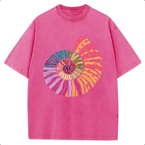 Sunland Vintage Rainbow Nautilus Shell Washed T-Shirt, Retro Colorful Conch Graphic Tee, Casual Loose Short Sleeve Top 2026 New Color Scheme summervibes