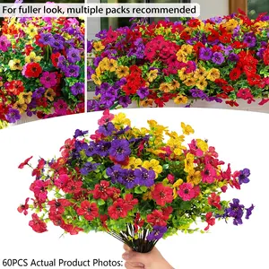 60pcs Artificial Flowers for Outdoor Decoration, Artificial Flower Arrangements, UV-Resistant Violet Eucalyptus Faux Plants, Mixed Colors, Full Season Home Decor