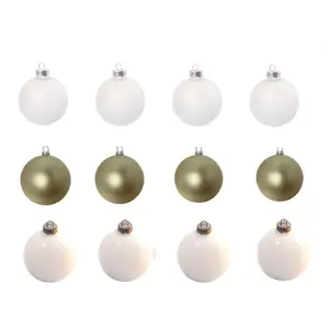Whitehurst S/12 White/Champagne/Snow Glass Christmas Ornaments