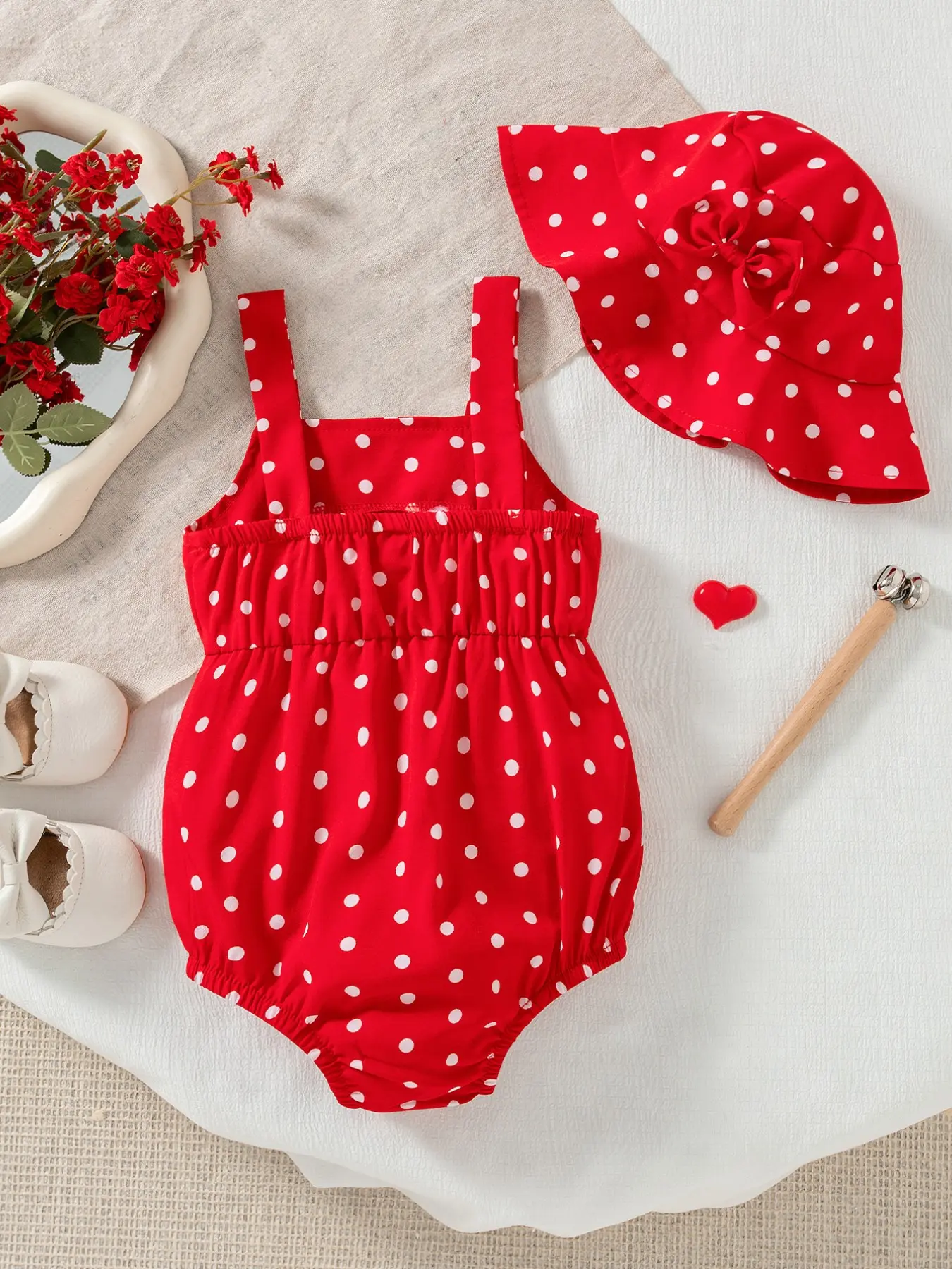 Summer Baby Girl Cute Polka Dot Bow Tie Halter One-Piece & Fisherman Hat, Infant Sun Protection Clothing Set, Baby Girl Clothes