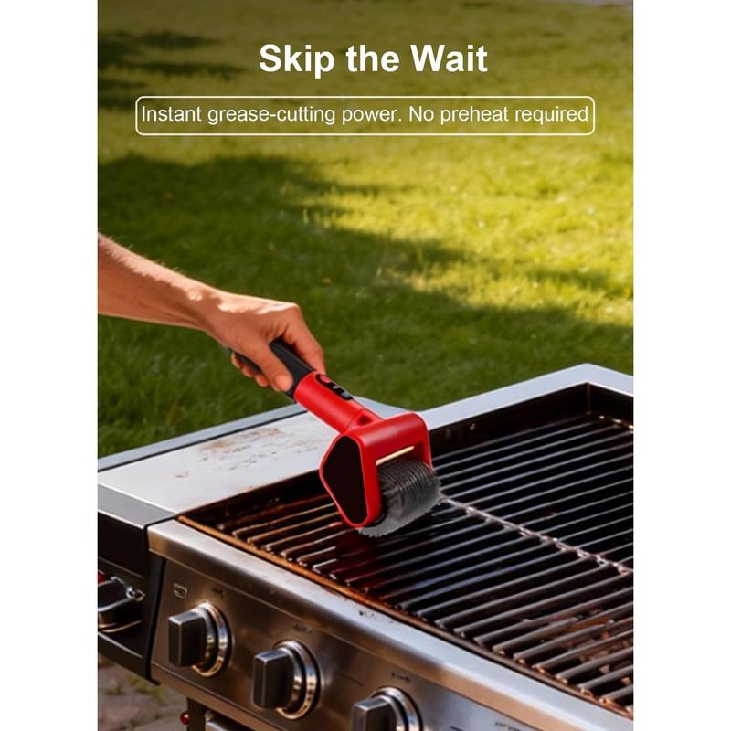 Electric Rechargeable Grill Brush, 650RPM Spinning Stainless Steel Bristle BBQ Brush, Bristle-Free Grill Cleaner for Outdoor & 2 PCS Scouring Pads - Heavy Duty Cordless Electric Tool with LED Light