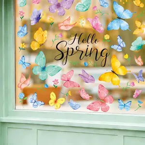 8 Sheets Spring Window Clings Stickers Watercolor Butterfly Floral Window Decals for Holiday Party Home Office Shop Glass Display Decoration