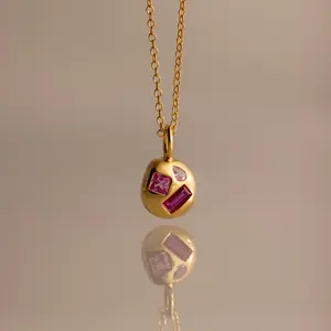 Mixed Birthstone Capsule Necklace by Caitlyn Minimalist - 18K Gold Plated Mosaic Gemstone Nugget Pendant Necklace - Unique Crystal Jewelry - Birthday Gift for Her