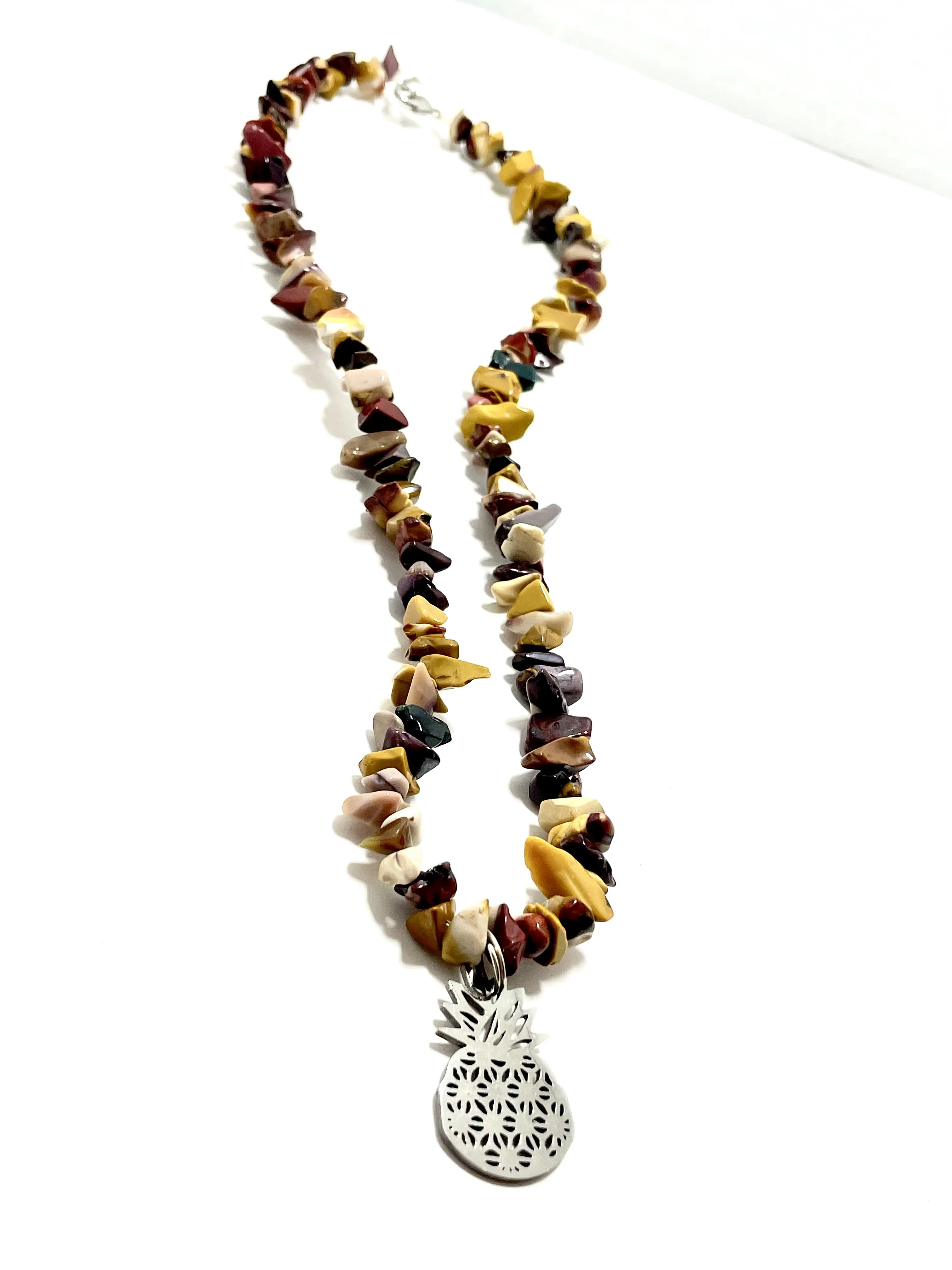 20" Hand Crafted Chipped Mookaite Pineapple Necklace