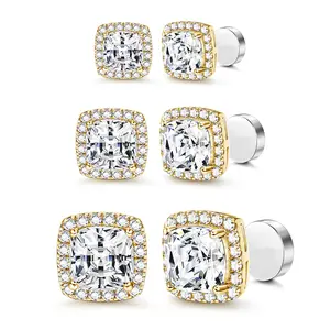 4-8MM Magnetic Earrings for Men Women 14K Gold Plated Cubic Zirconia Stud Earrings for Non-Pierced Ears Hypoallergenic Earrings Not Easy to Fall off