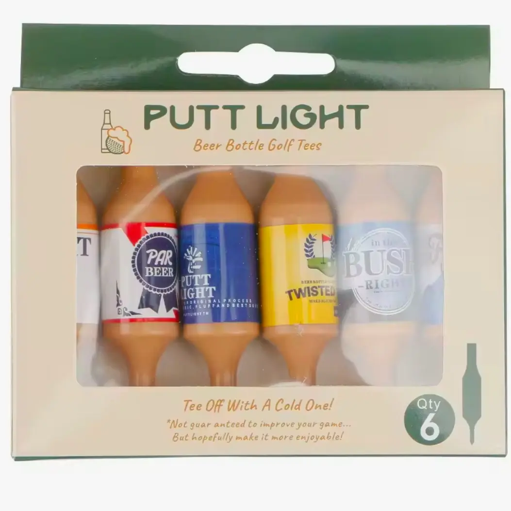 PUTT LIGHT Beer Bottle Golf Tees - White, Durable High-Quality Tees for Fun Golf Games, Perfect for Bachelor Parties & Tournaments, Qty 6
