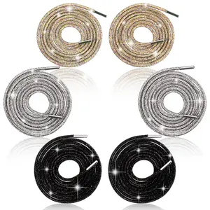 3 Pairs Rhinestone Round Shoe Laces,55'' Lengthened Bling Bling Crystal Rhinestone Glitter Rope,Shoelaces Drawstring Cords Set,Christmas Party Gifts,DIY Hand Tools Kits