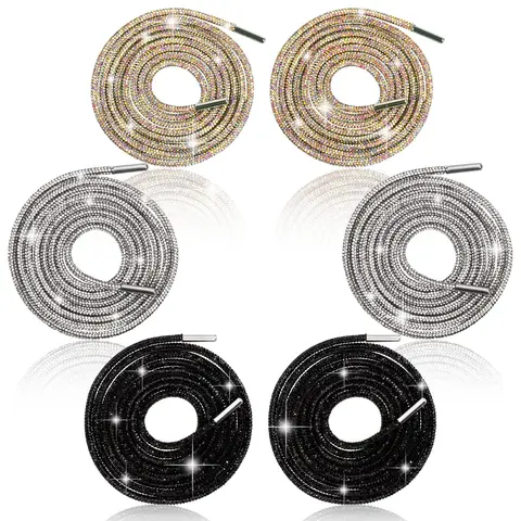 3 Pairs Rhinestone Round Shoe Laces,55'' Lengthened Bling Bling Crystal Rhinestone Glitter Rope,Shoelaces Drawstring Cords Set,Halloween Christmas Party Gifts,DIY Hand Tools Kits