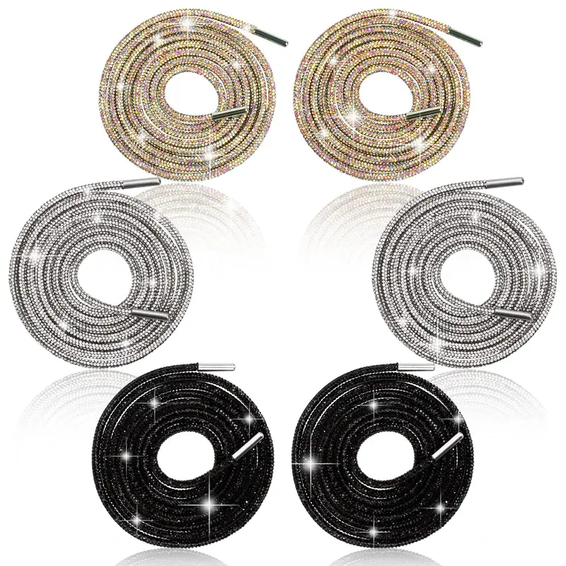 3 Pairs Rhinestone Round Shoe Laces,55'' Lengthened Bling Bling Crystal Rhinestone Glitter Rope,Shoelaces Drawstring Cords Set,Halloween Christmas Party Gifts,DIY Hand Tools Kits