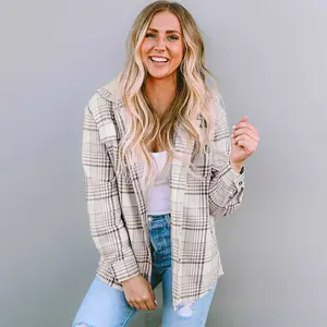 Khaki Plaid Removable Hood Buttoned Shacket