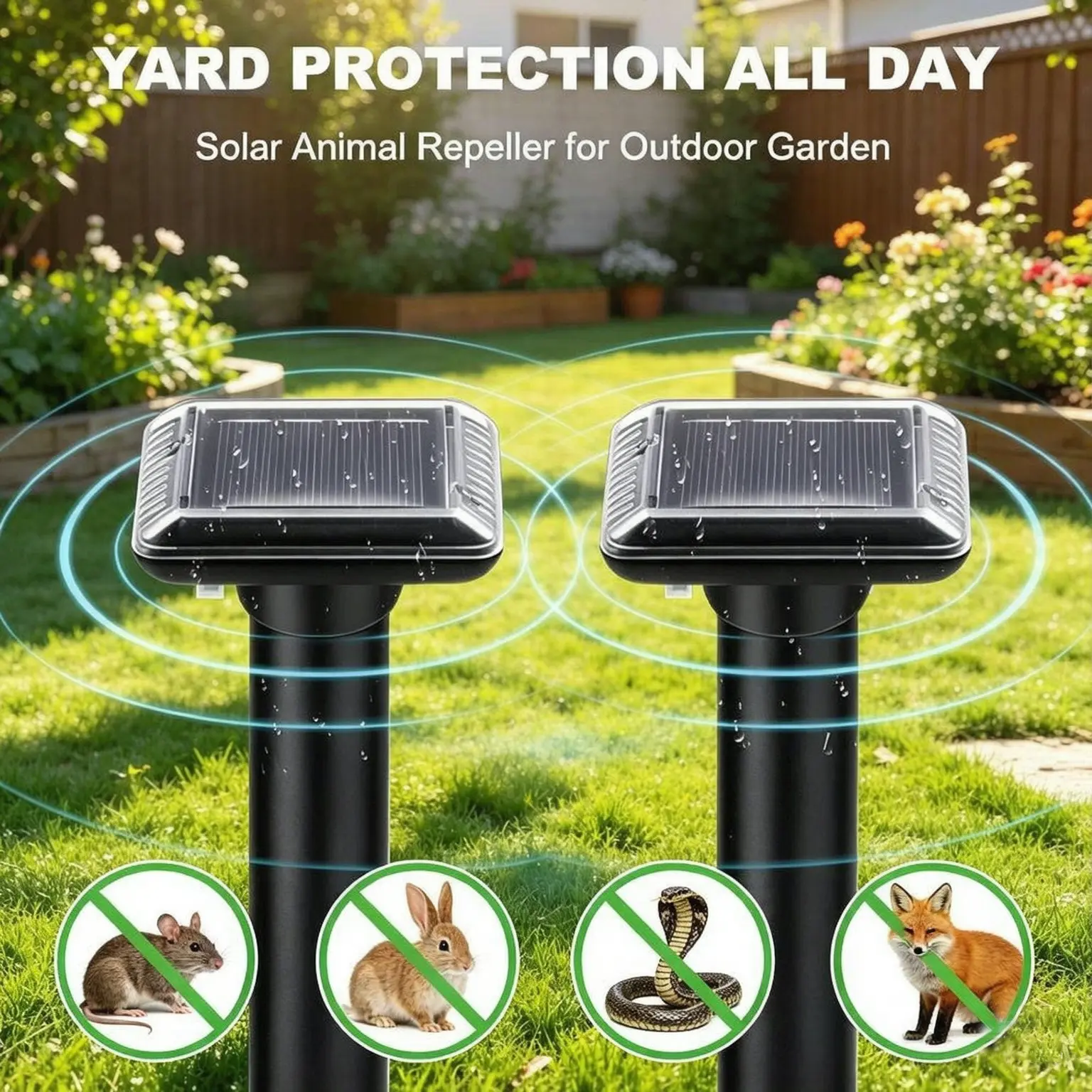 SAIJZEK Solar Animal Repellent with Automatic Sensor, IP66 Rated Waterproof, Beep & Vibration Deterrent - Home Pest Control Supply for Yard/Garden to Repel Outdoor Pests, Cat, Dog, Bird, Squirrel, Gopher, Vole, Snake, Mole, Mouse