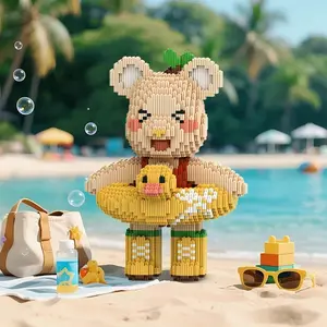 Bear Building Blocks Set, 4300 Pieces, 32cm High Summer Swim Ring Design, Gift for Boys & Girls, Home Decor Toy