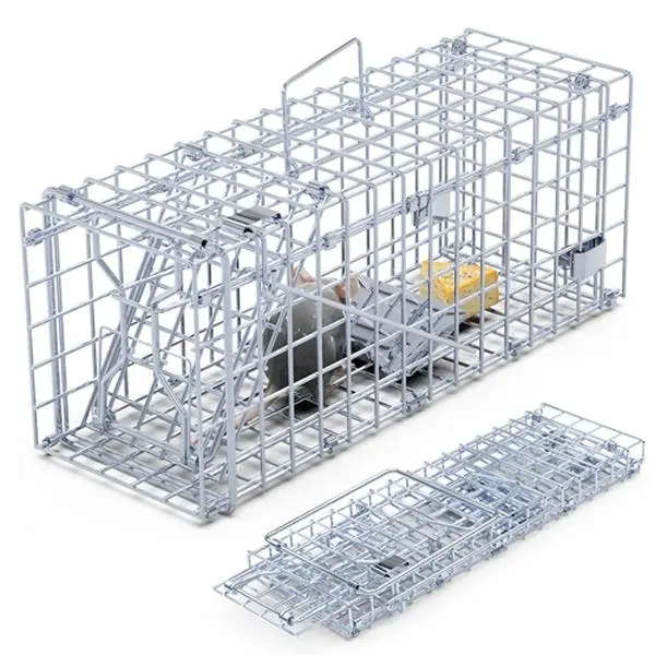 2Pcs Humane Foldable Galvanized Iron Live Rodent Trap Cages with Detachable L-Shaped Rod Bait Catch - Pet Supplies for Kitchen, Garden Small Animal Control, Extra Large Inner Space, Wooden Hamster Wheel, Hutch Bunny Cages & Pens metal animal cage house