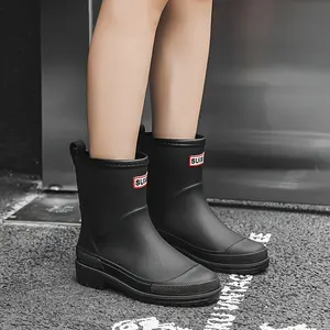 Chic Womens Waterproof Rain Boots with Slip-resistant Sole - Mid-calf Height, Ultra-Comfortable, Solid Color Design for Stylish Outdoor Wear