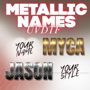 Custom Metallic UV DTF Name Decals | Gold Silver & Chrome Stickers for Cups & Tumblers