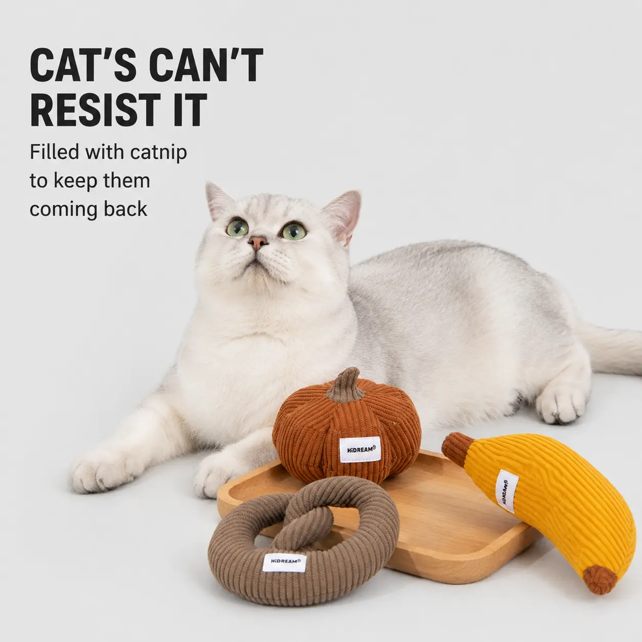 HiDREAM Catnip Plush Cat Toy, Soft Corduroy Interactive Toy with Catnip Filling for Kittens&Adults, Food Shapes (Pumpkin, Banana, Pretzel) with Playful Designs for Entertainment & Keeping Engaged