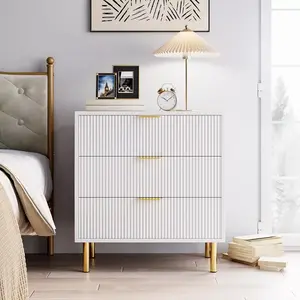 【GARVEE】3 Drawer Dressers and Fluted Chest of Drawers with Modern Wood Design, Gold Metal Handles, Anti-Tipping Feature, and Large Storage Organizer for Bedroom, Entryway, Hallway, and Living Room in Multiple Colors