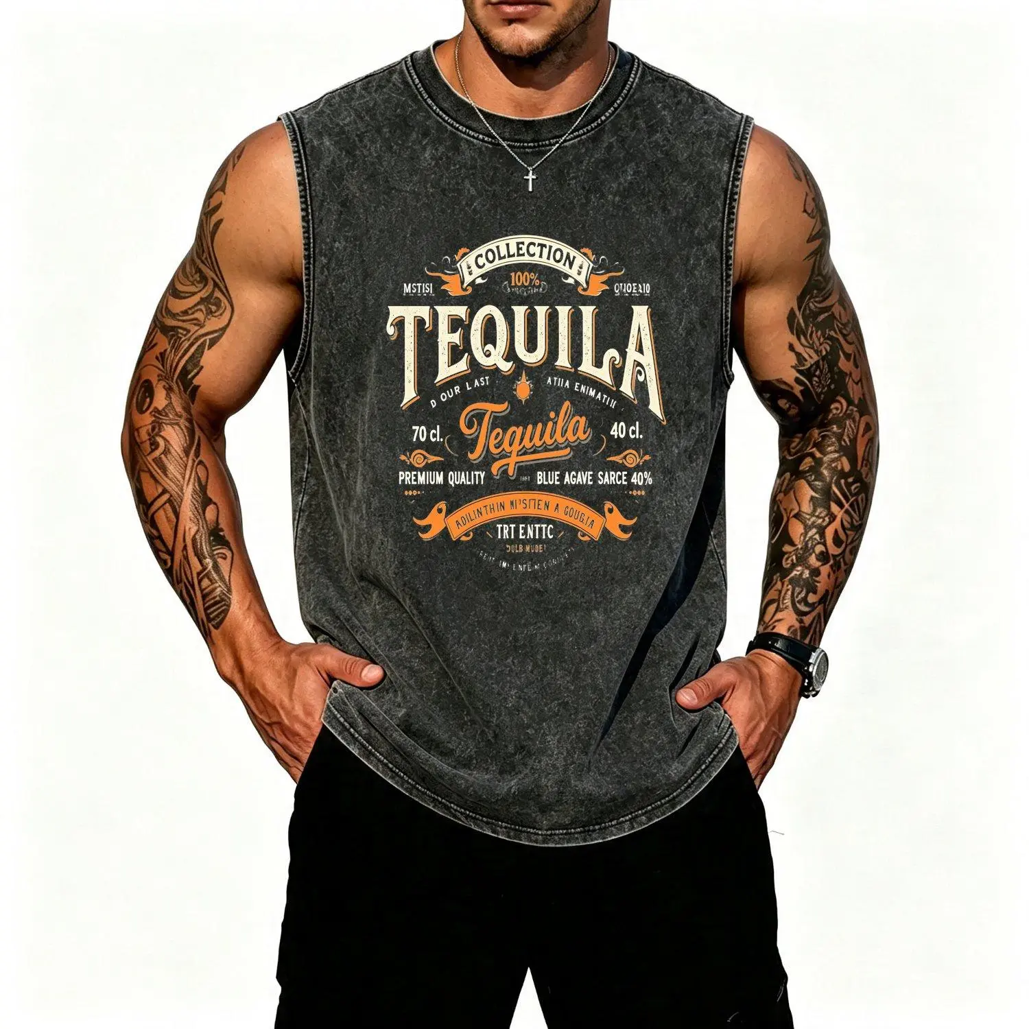 210GSM Tank Top Tequila Pattern Print Casual Daily Wear Comfortable Fit Unique Wardrobe Addition Perfect Gift for Tequila Culture Lovers Retro Style Enthusiasts All Match Machine Washable Vests