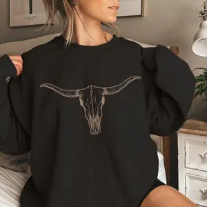 Punchy western wear, Western clothes for women, Boho, Cowgirl, Boho, Bull Skull Sweatshirt, Cowgirl Sweatshirt, Western Shirt Casual Comfort