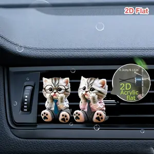 Cute Eyeglasses Cat Car Vent Clip, No Scent, Includes Two Odorless Sponge Pieces, Acrylic Luxury Car Decor, Freshen Car Atmosphere, Car Accessory