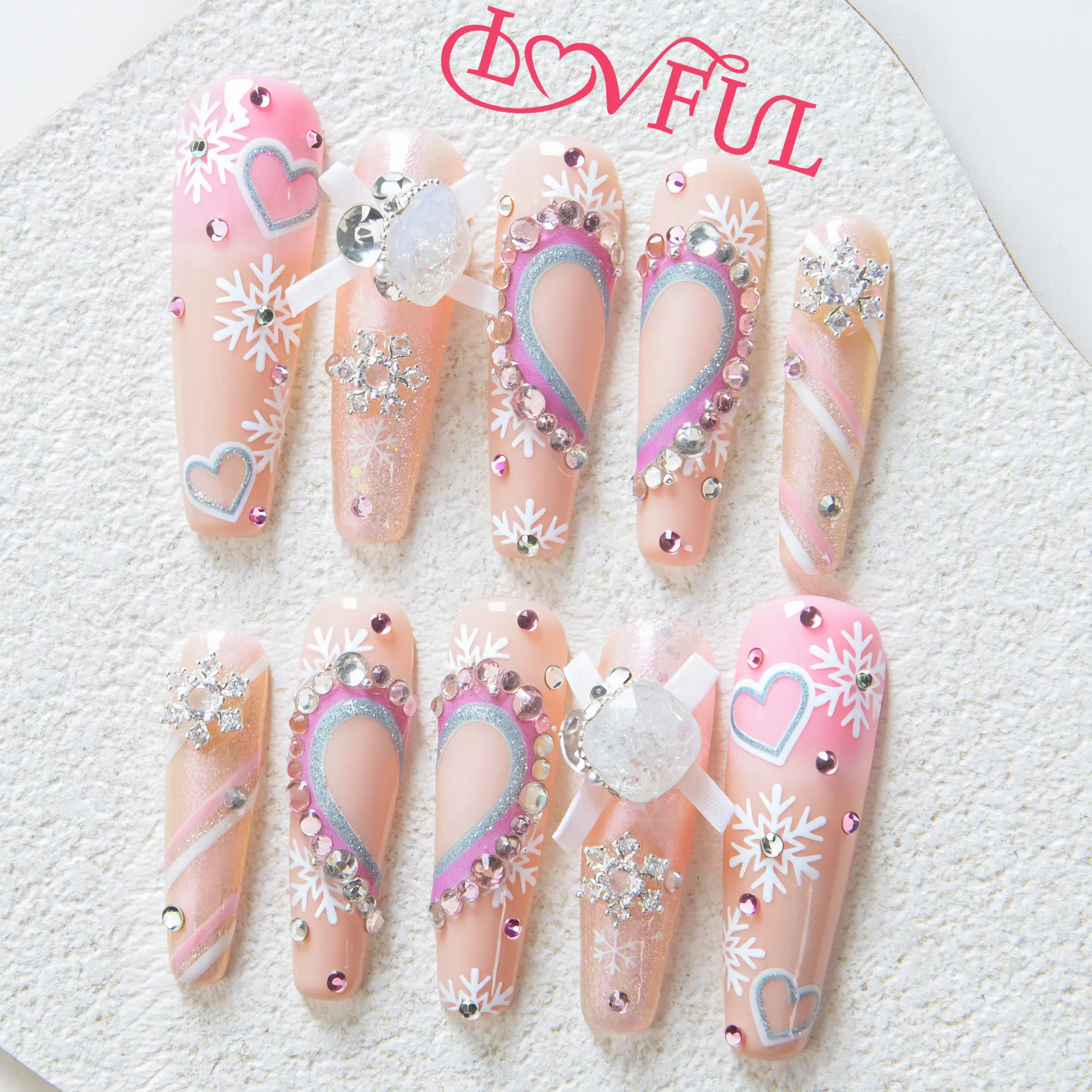 Lovful | Coffin Mid Length 1.7'' Artistic Handmade Acrylic Press On Nails #DealsForYouDays | 10PCS Reusable, Salon Quality, H10-H135