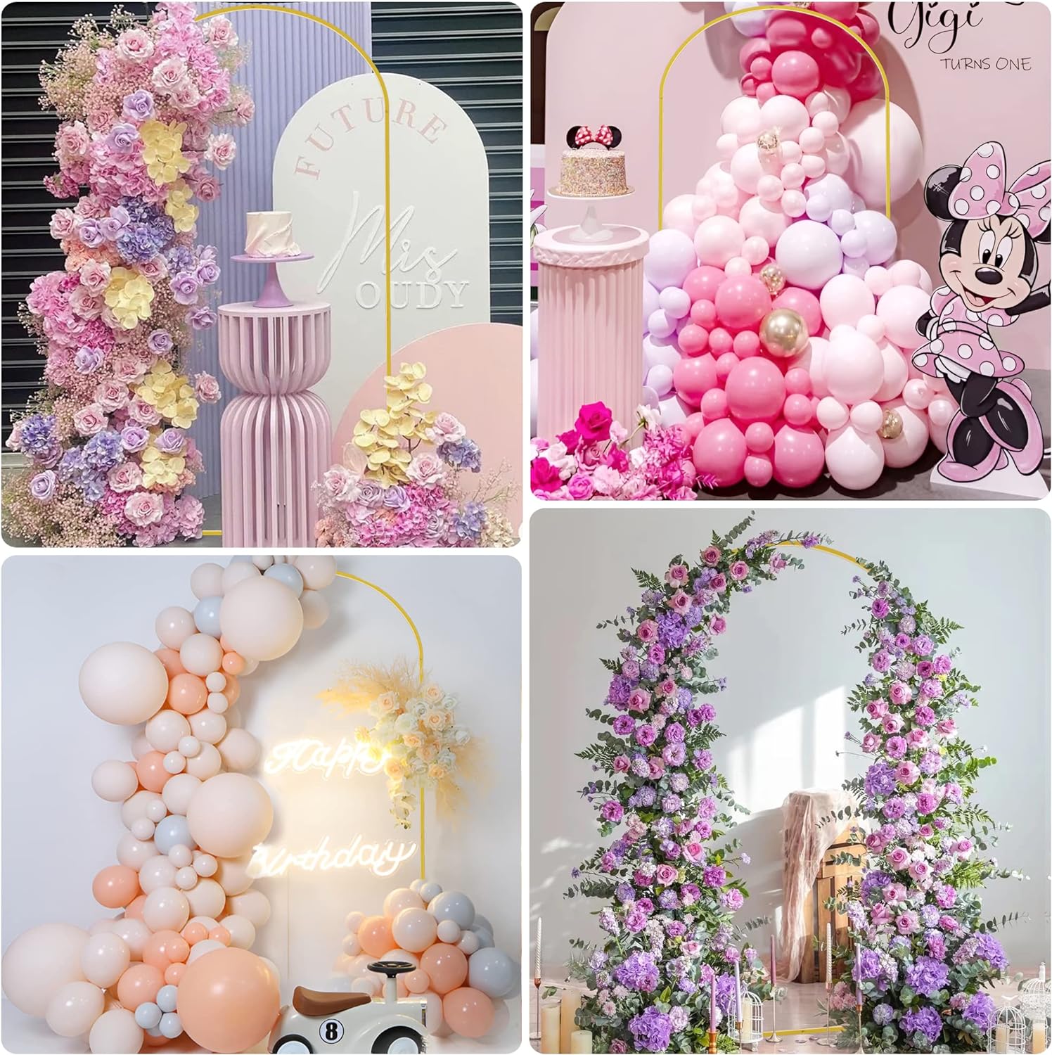 Gold Metal Lightweight Golden Arch Backdrop Stand Set - Glueless Floral Flower & Balloon Frame Arbor, 7.2/6.6/6FT for Wedding Bridal Shower Decorations, Picture Backdrop Photoshoots, Three