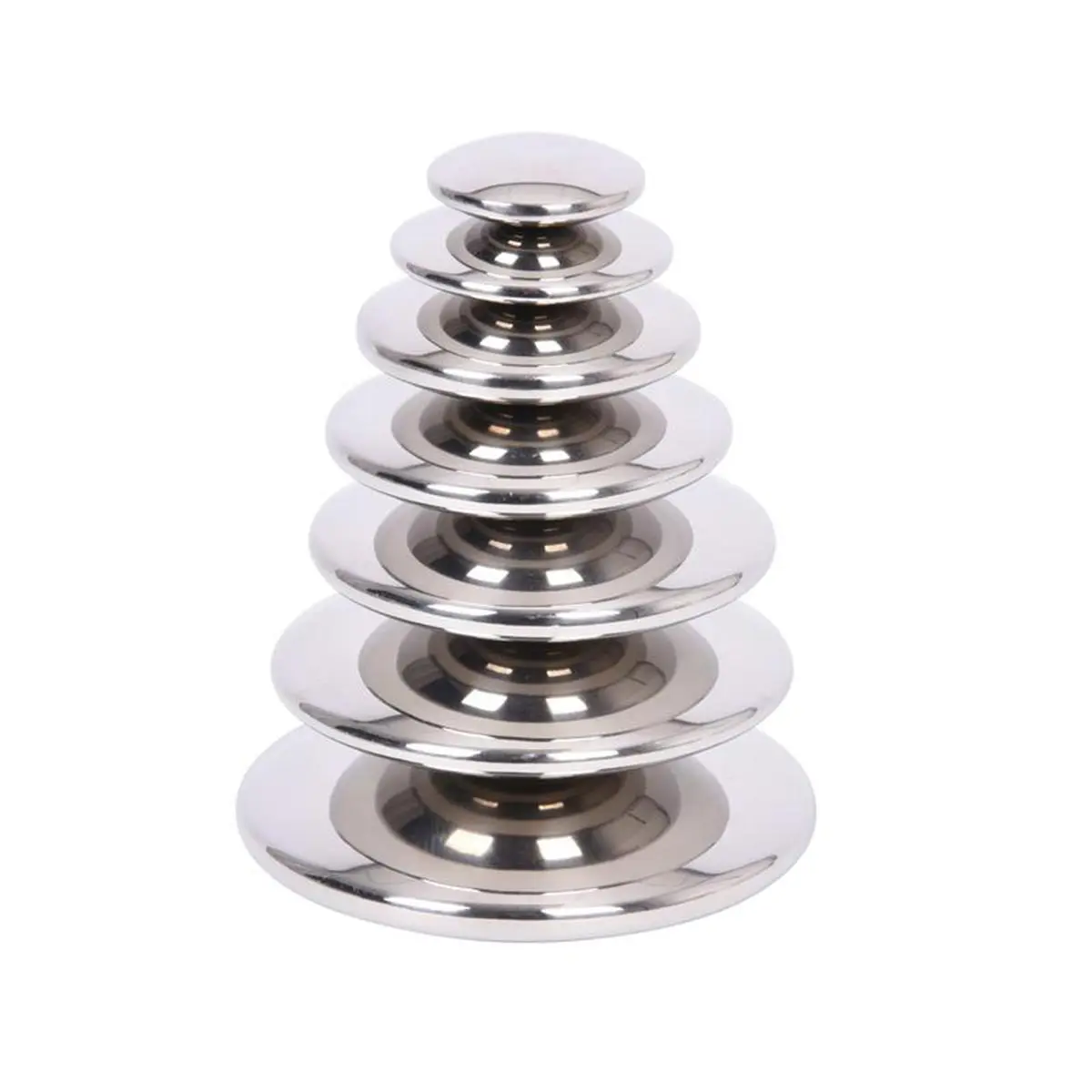 Learning Advantage Tickit Round Stainless Steel Sensory Silver Reflective Buttons - Anti-Bacterial, 7-Piece, 2in-5.5in Size Range, Seamless Join, Suitable for Ages 0m+