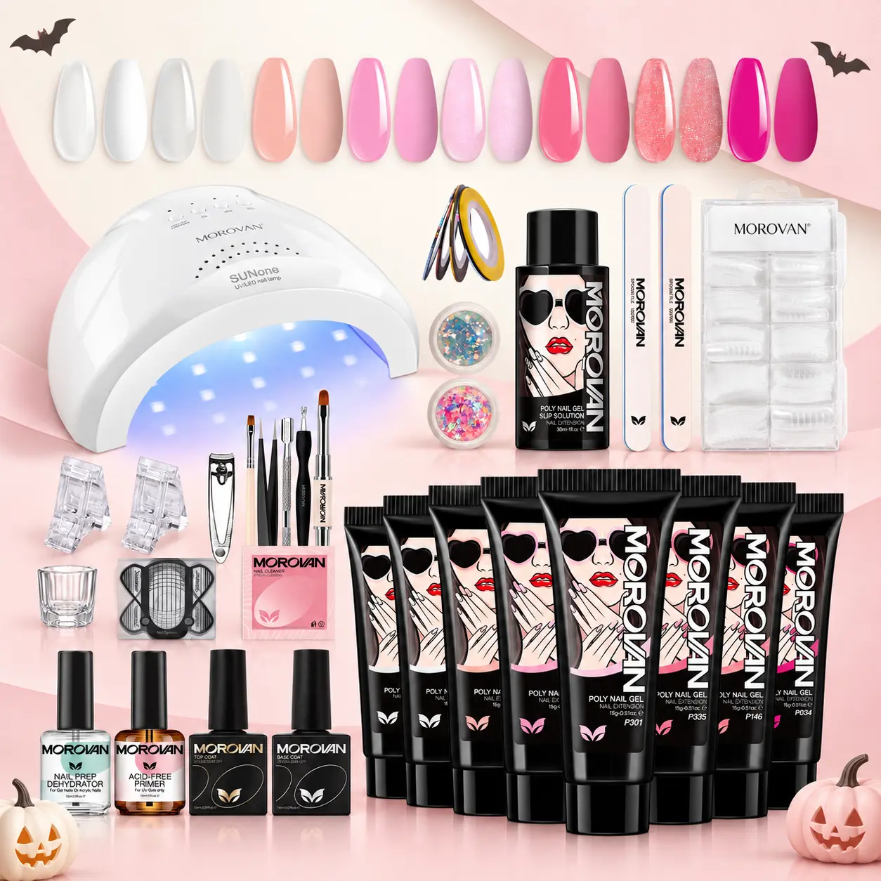 Morovan Professional Polygel Nail Kit with 48W UV Lamp, Care Tools & Tips for Beginners,Polygel Extension Nail Art Kit for Home Manicures & Selfcare
