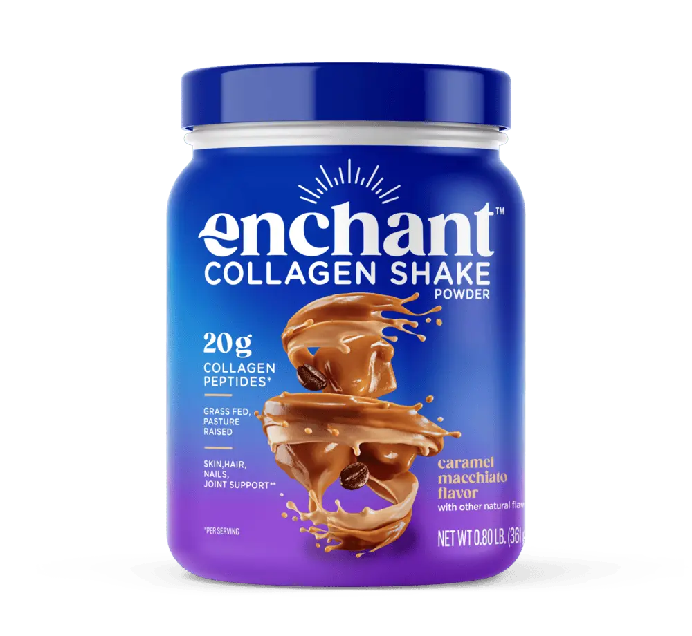 Enchant Caramel Macchiato Collagen Peptides Shake Powder - 20g Grass Fed Collagen, Avocado Oil powder, source of Omega 9 Fats & Fiber for Joint Muscle Skin Hair support