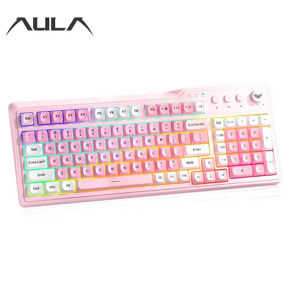 AULA F3099 Wireless Keyboard, Rechargeable Keyboard with RGB Light, Ergonomic Design Keyboard for Computer & Office